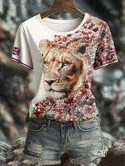 Women's UK Flag Lioness Art Printed T-shirt vetvanguards