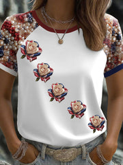 Women's UK Flag Rose Art Printed T-shirt vetvanguards