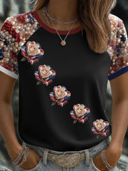 Women's UK Flag Rose Art Printed T-shirt vetvanguards
