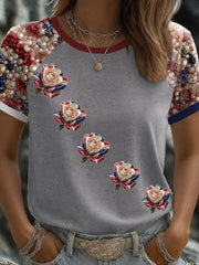 Women's UK Flag Rose Art Printed T-shirt vetvanguards