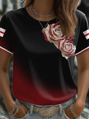 Women's England Flag Rose Art Printed T-shirt vetvanguards
