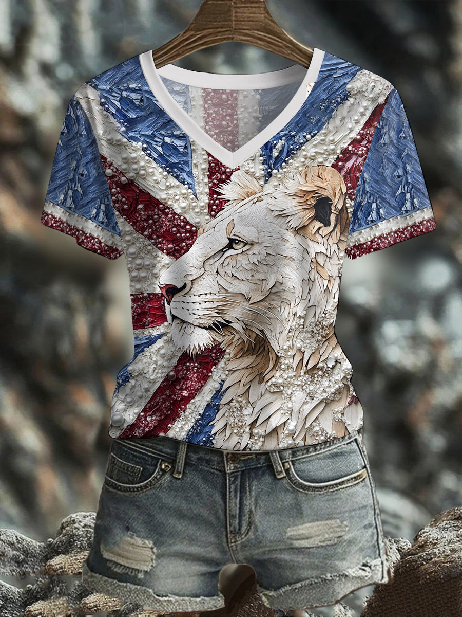Women's UK Flag Lioness Art Printed T-shirt vetvanguards