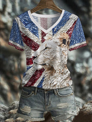 Women's UK Flag Lioness Art Printed T-shirt vetvanguards