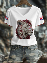 Women's UK Flag Lioness Art Printed T-shirt vetvanguards