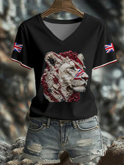 Women's UK Flag Lioness Art Printed T-shirt vetvanguards