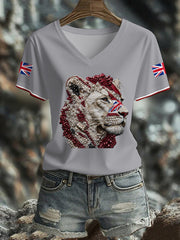 Women's UK Flag Lioness Art Printed T-shirt vetvanguards