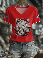 Women's UK Flag Lioness Art Printed T-shirt vetvanguards