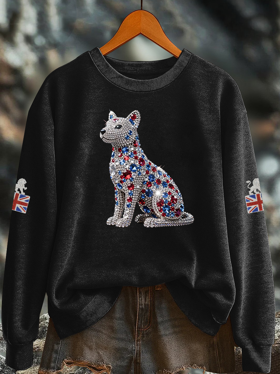 Women's British imitation diamond hot-drilling Printed Regular Sweatshirt vetvanguards