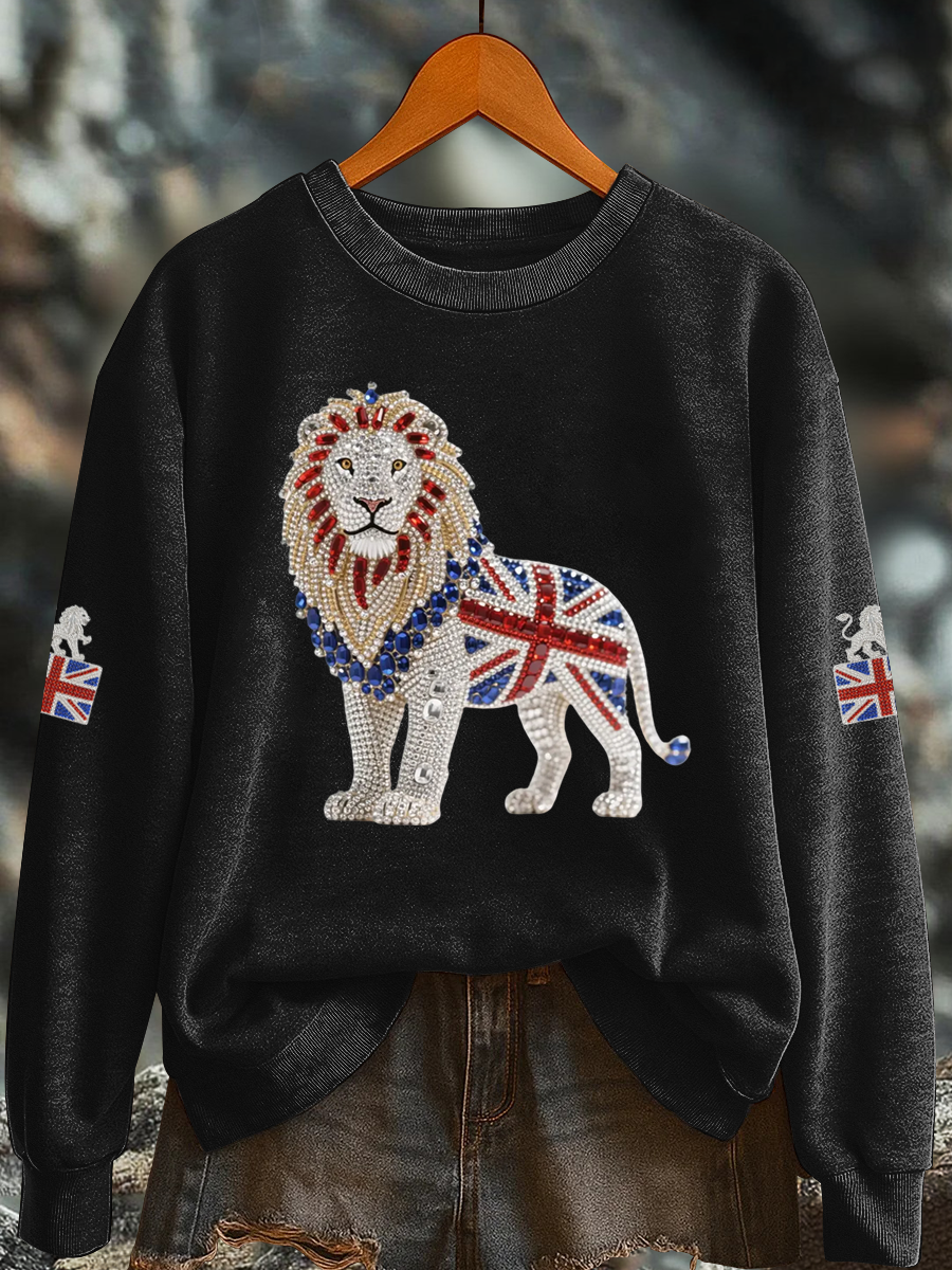 Women's British imitation diamond hot-drilling Printed Regular Sweatshirt vetvanguards