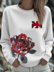 Women's UK Flag Art Rose Printed Sweatshirt vetvanguards