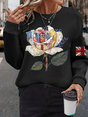 Women's UK Flag Art Rose Printed Sweatshirt vetvanguards