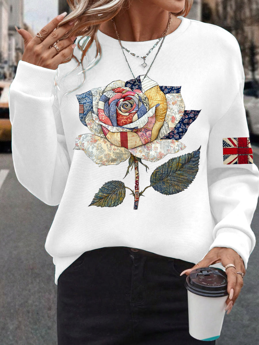 Women's UK Flag Art Rose Printed Sweatshirt vetvanguards