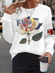 Women's UK Flag Art Rose Printed Sweatshirt vetvanguards