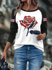 Women's UK Flag Art Rose Printed Tops vetvanguards