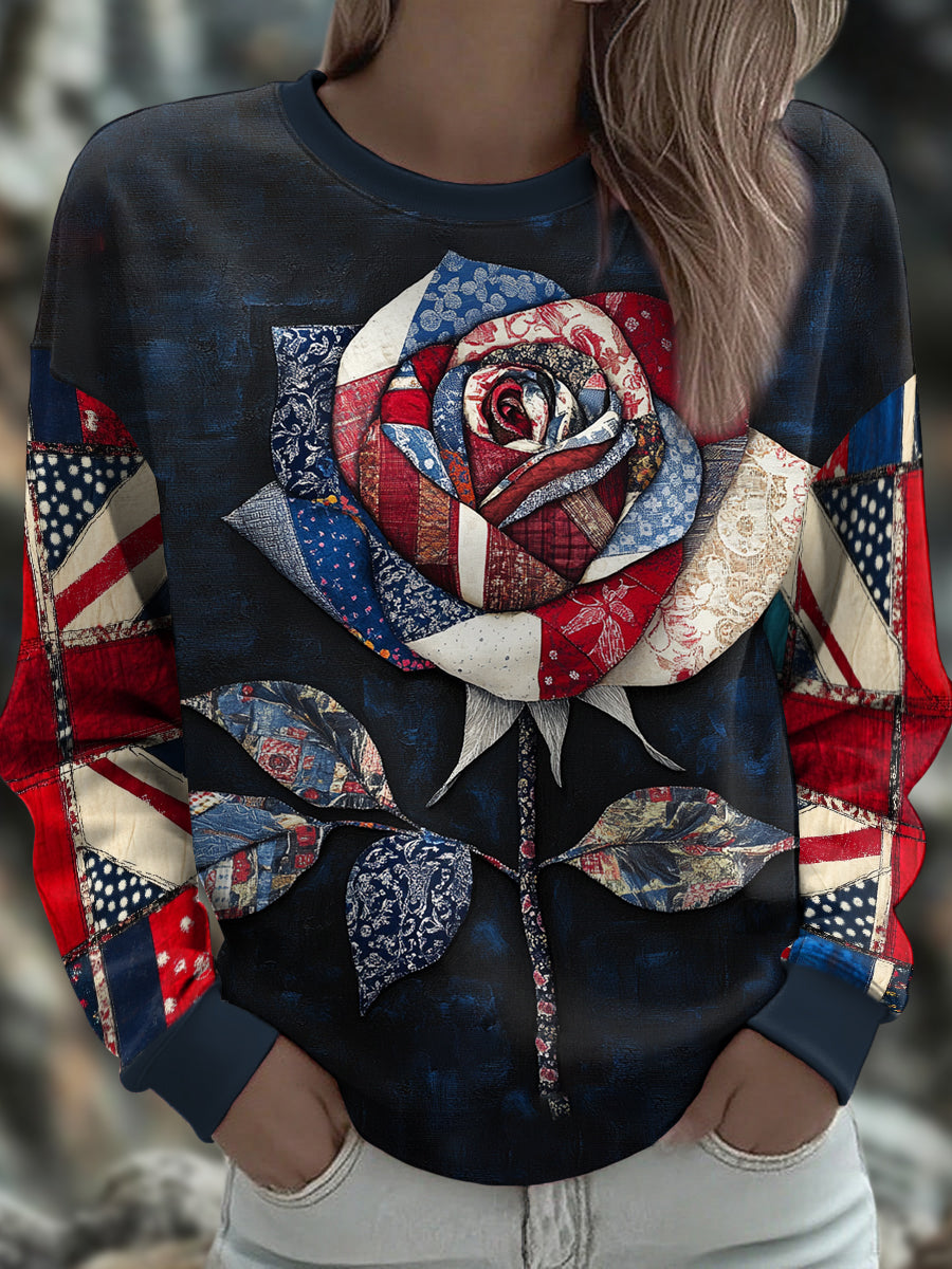 Women's UK Flag Art Rose Printed Sweatshirt vetvanguards