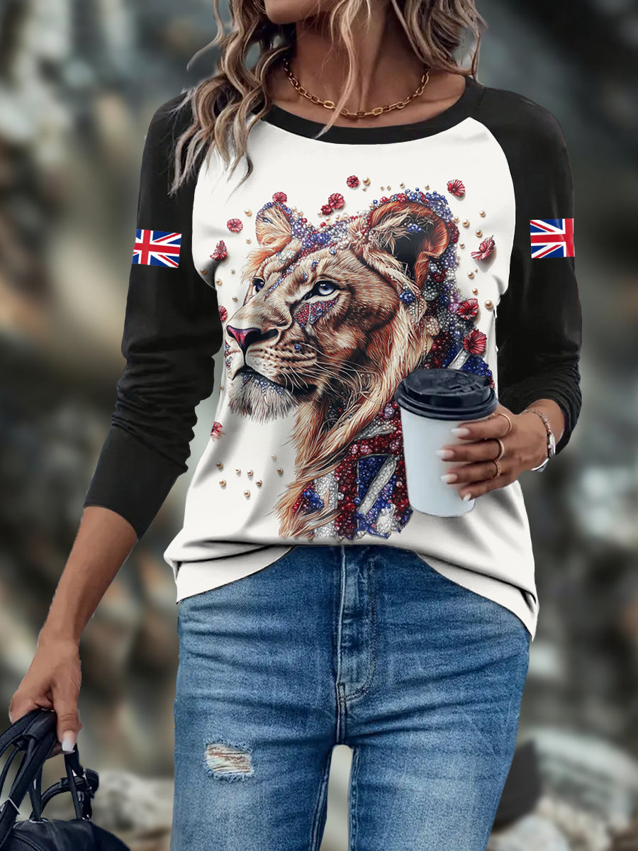 Women's UK Flag Art Lioness Printed Tops vetvanguards