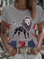 Women's British imitation diamond hot-drilling Printed Iron On Short Sleeve T-Shirt vetvanguards