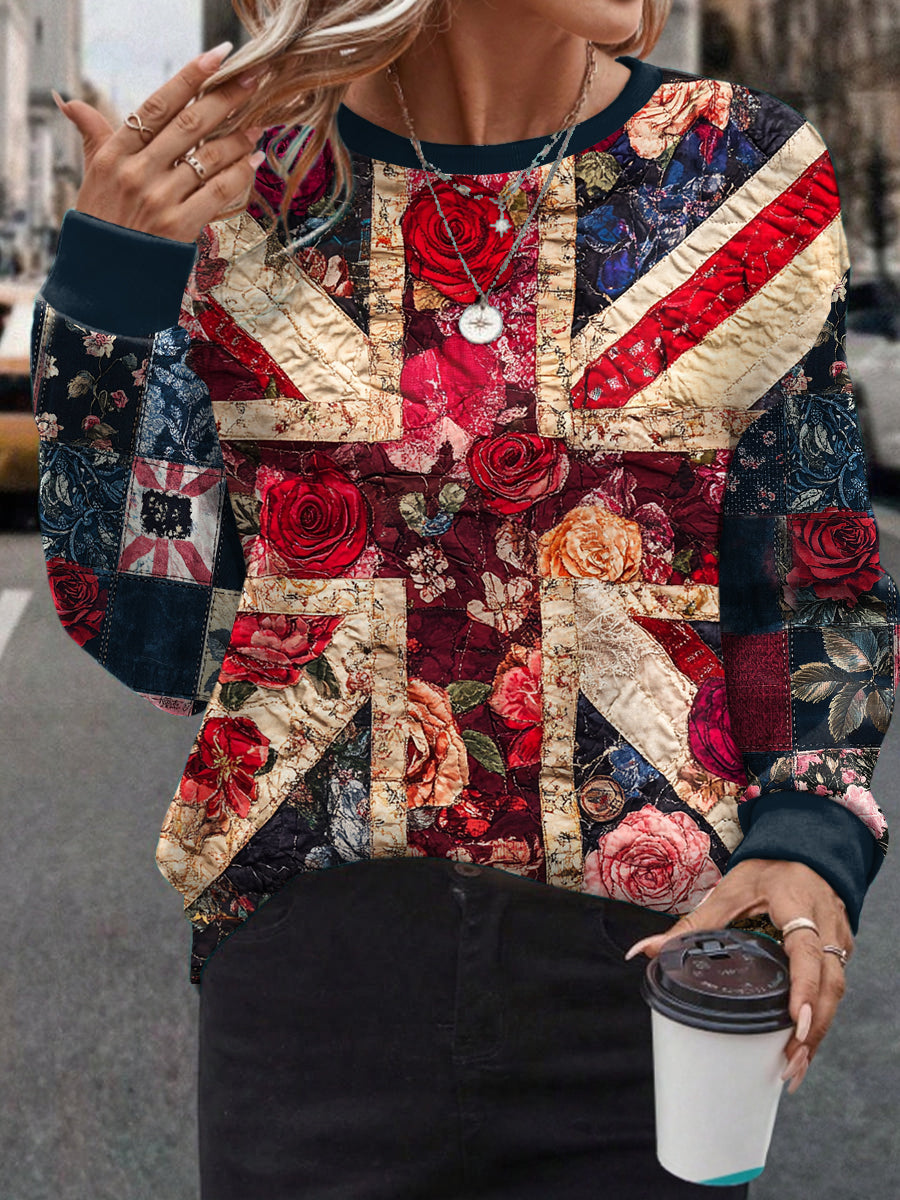 Women's UK Flag Floral Art Printed Sweatshirt vetvanguards