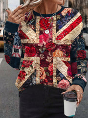 Women's UK Flag Floral Art Printed Sweatshirt vetvanguards