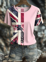 Women's UK Flag Floral Art Printed T-shirt vetvanguards