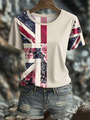 Women's UK Flag Floral Art Printed T-shirt vetvanguards