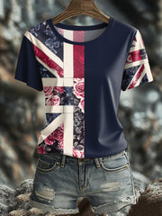 Women's UK Flag Floral Art Printed T-shirt vetvanguards