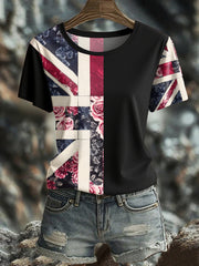 Women's UK Flag Floral Art Printed T-shirt vetvanguards
