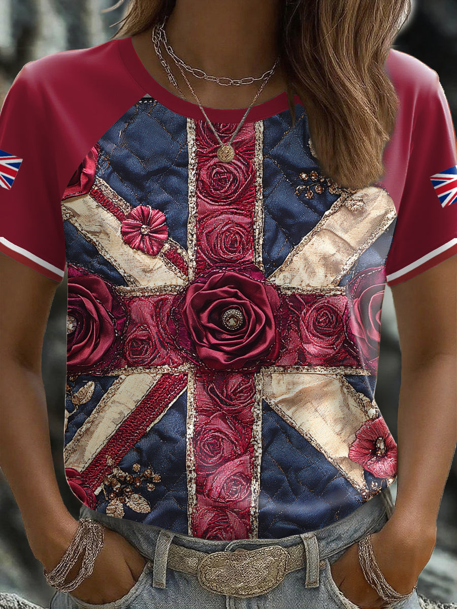 Women's UK Flag Floral Art Printed T-shirt vetvanguards