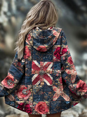Women's UK Flag Floral Art Printed Coat vetvanguards