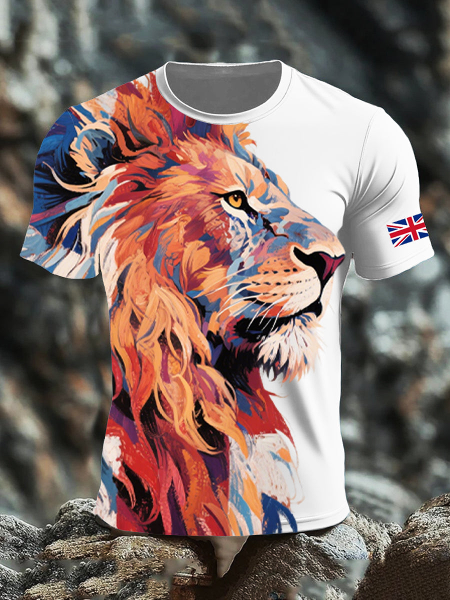 Men's UK Flag Lion Printed T-shirt vetvanguards