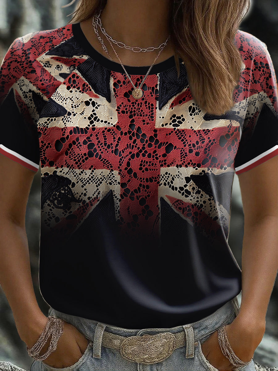 Women's UK Flag Art Printed T-shirt vetvanguards