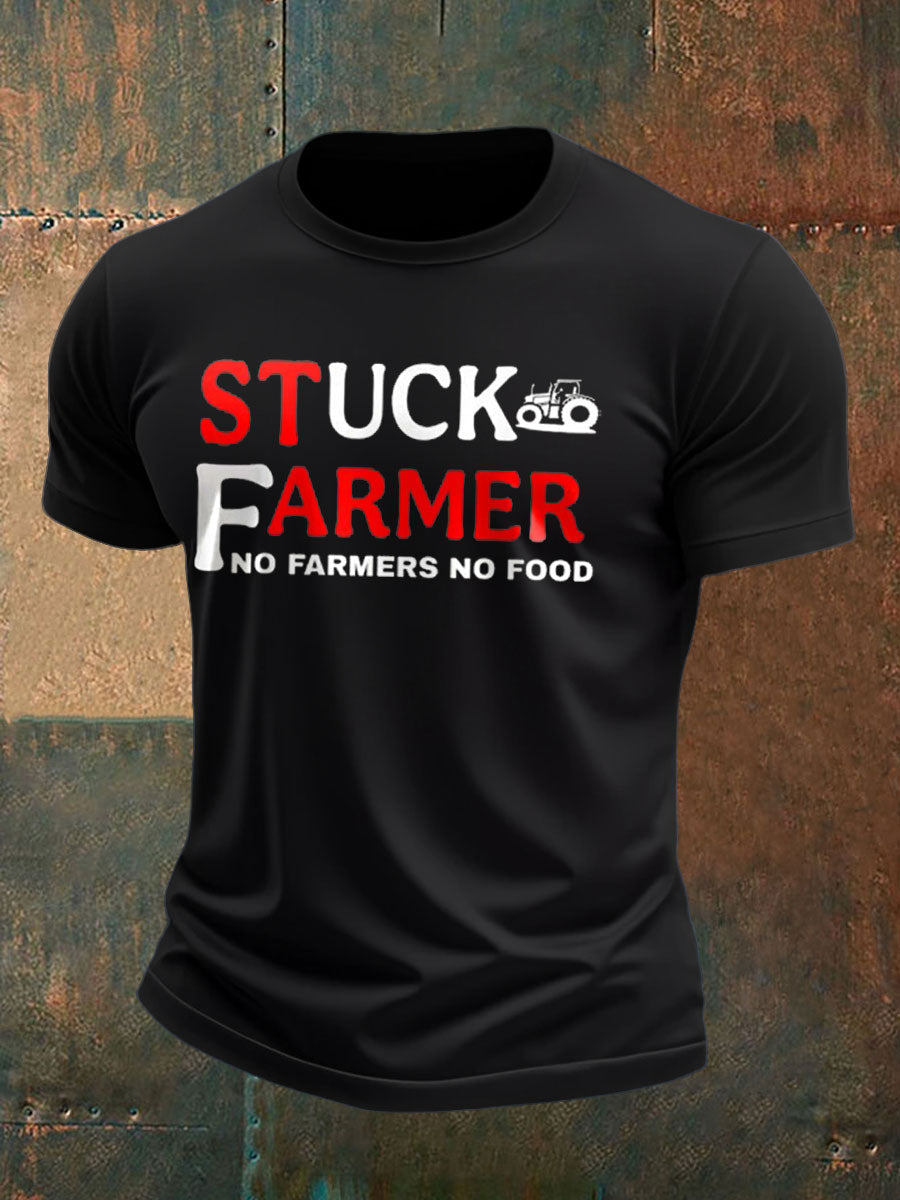 Men's Stuck Farmer Funny Printed T-shirt vetvanguards