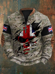Men's UK Flag Camouflage Skull Print Casual Zipper Pullover vetvanguards