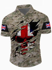 Men's UK Flag Camouflage Skull Print Casual Waffle Top vetvanguards