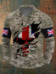 Men's UK Flag Camouflage Skull Print Casual Long-Sleeve Top vetvanguards