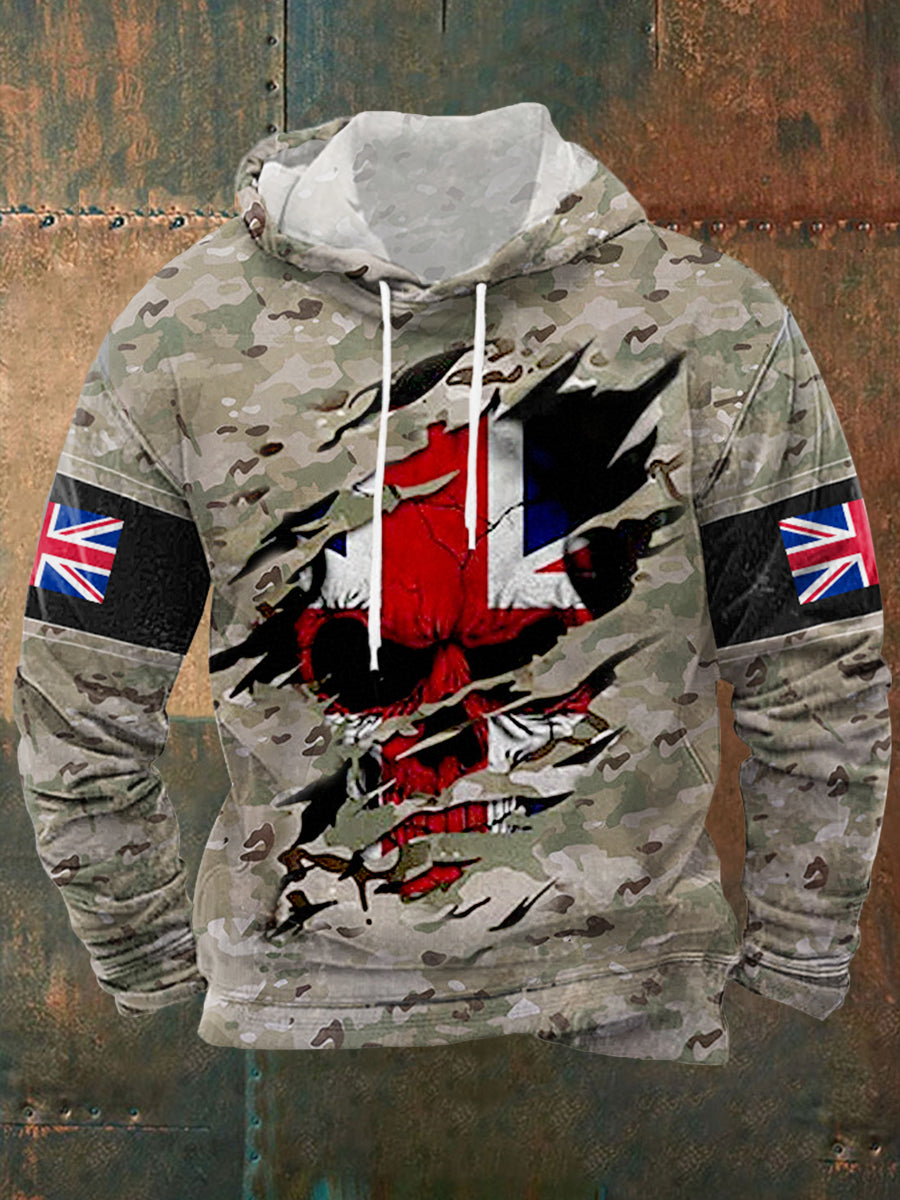 Men's UK Flag Camouflage Skull Print Casual Hoodie vetvanguards
