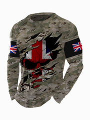 Men's UK Flag Camouflage Skull Print Casual Long-Sleeve T-Shirt vetvanguards