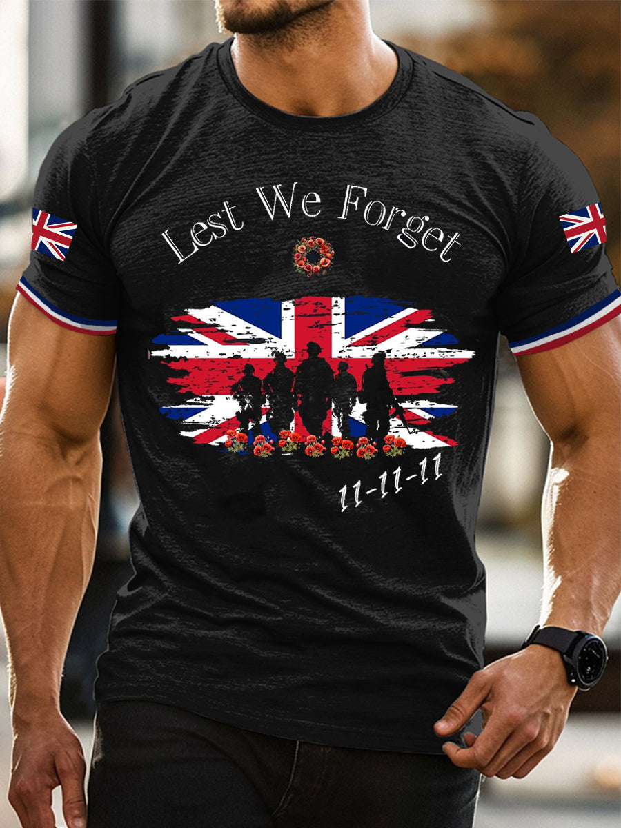 Men's Remembrance Day Lest We Forget 11-11-11 Short Sleeves T-shirt vetvanguards