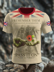 Men's Remembrance Day Remember Them Pass It On Lest We Forget Short Sleeves T-shirt vetvanguards