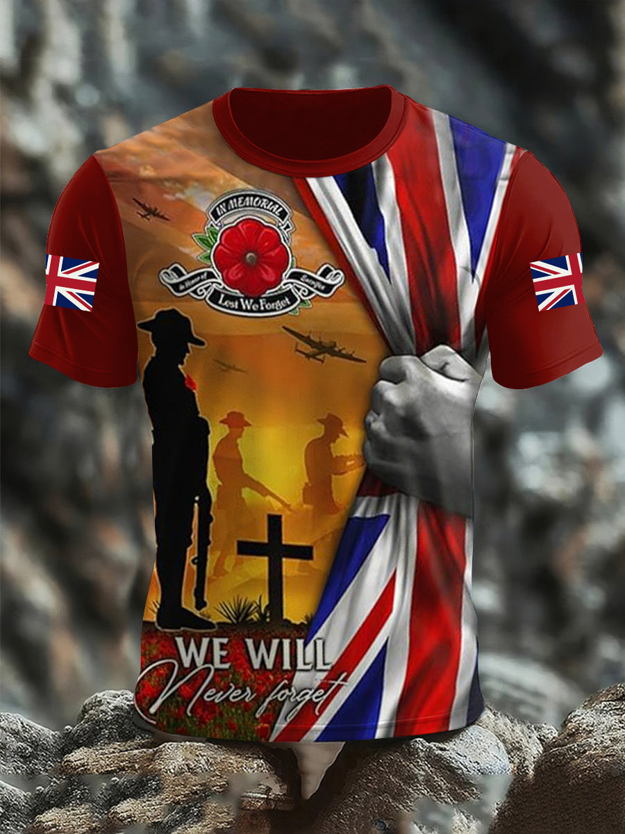Men's Remembrance Day Lest We Forget Short Sleeves T-shirt vetvanguards