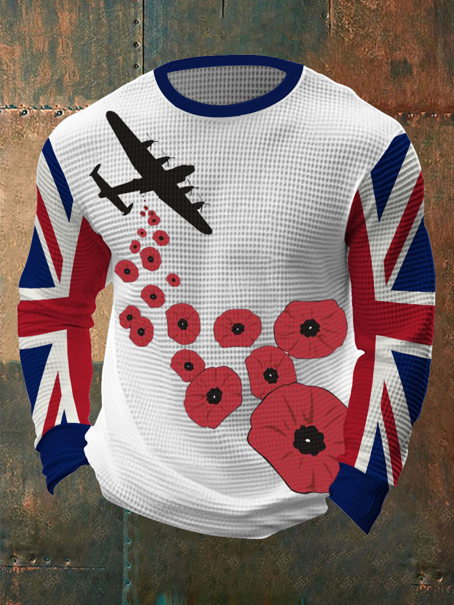 Men's Remembrance Day Lest We Forget Waffle Long Sleeve T-Shirt vetvanguards