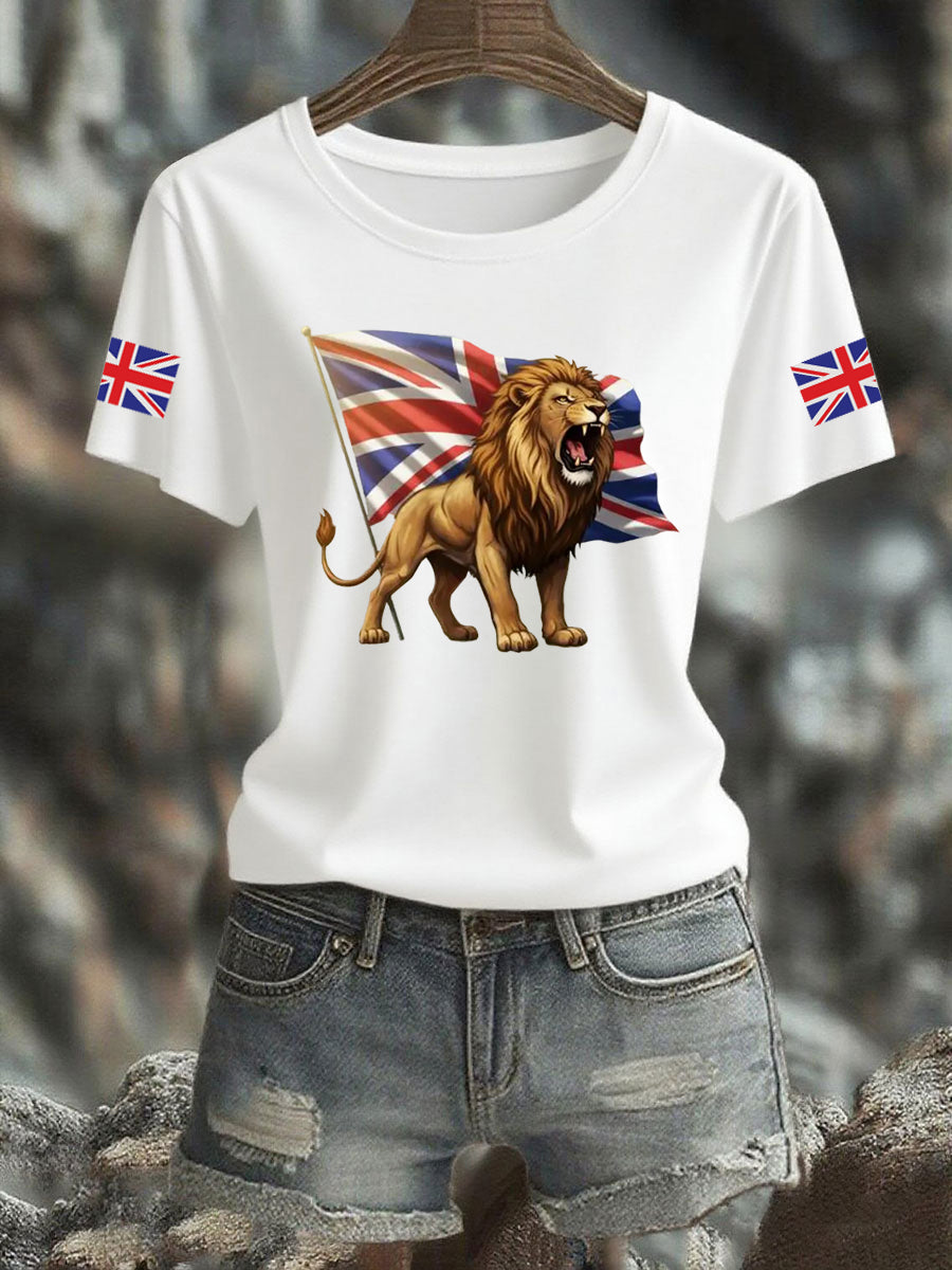 Women's Vintage England Flag Lion Printed T-shirt vetvanguards