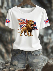 Women's Vintage England Flag Lion Printed T-shirt vetvanguards