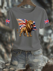 Women's Vintage England Flag Lion Printed T-shirt vetvanguards