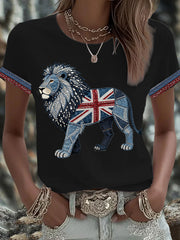 Women's British Faux Denim Printed T-shirt vetvanguards