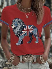 Women's British Faux Denim Printed T-shirt vetvanguards