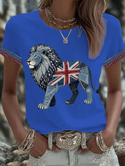 Women's British Faux Denim Printed T-shirt vetvanguards