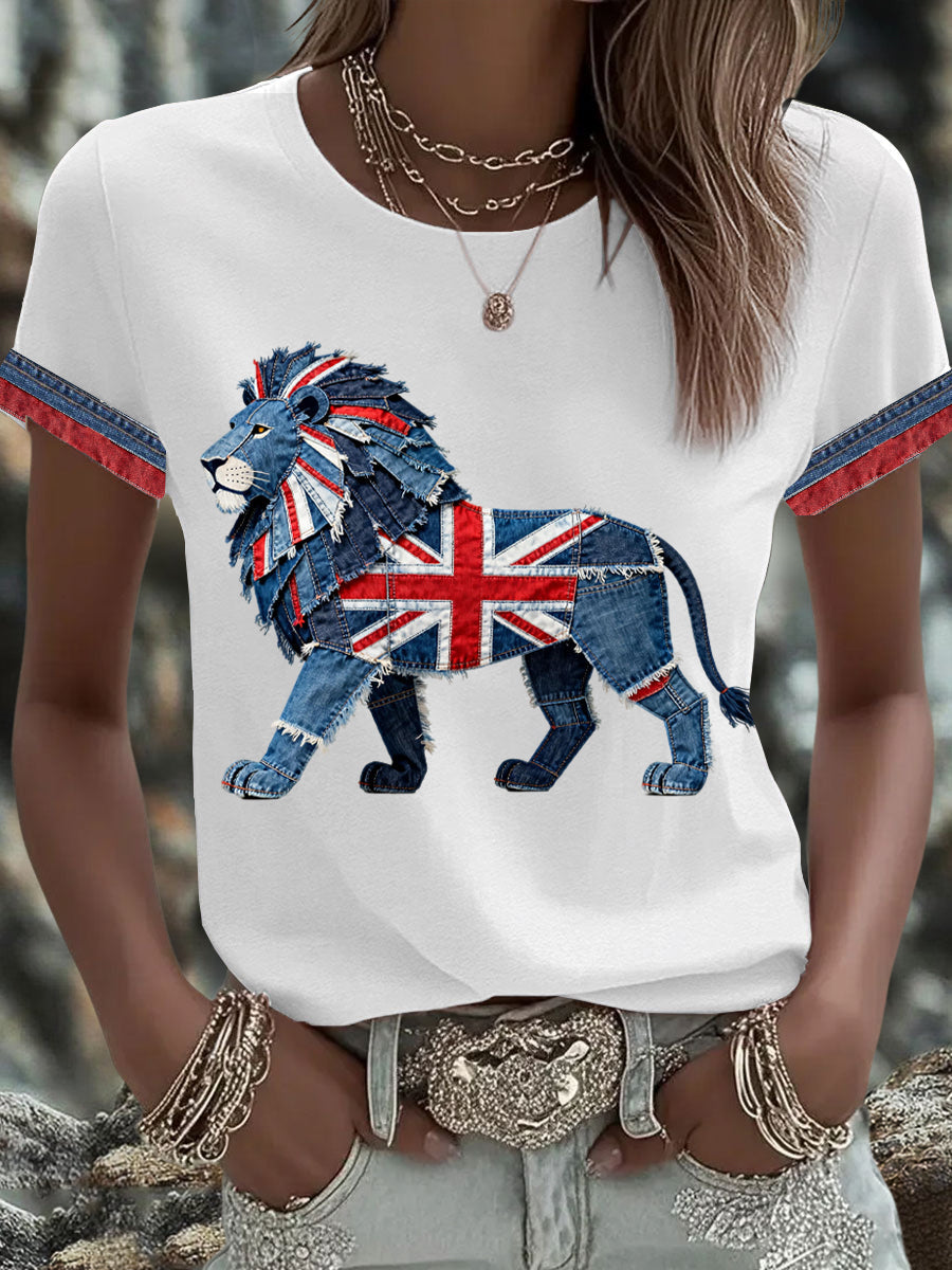 Women's British Faux Denim Printed T-shirt vetvanguards