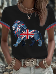 Women's British Faux Denim Printed T-shirt vetvanguards