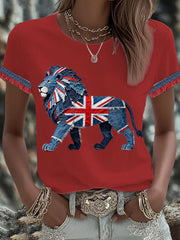 Women's British Faux Denim Printed T-shirt vetvanguards